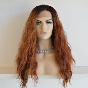 24" Red Copper with Black Roots Lace Front Wig